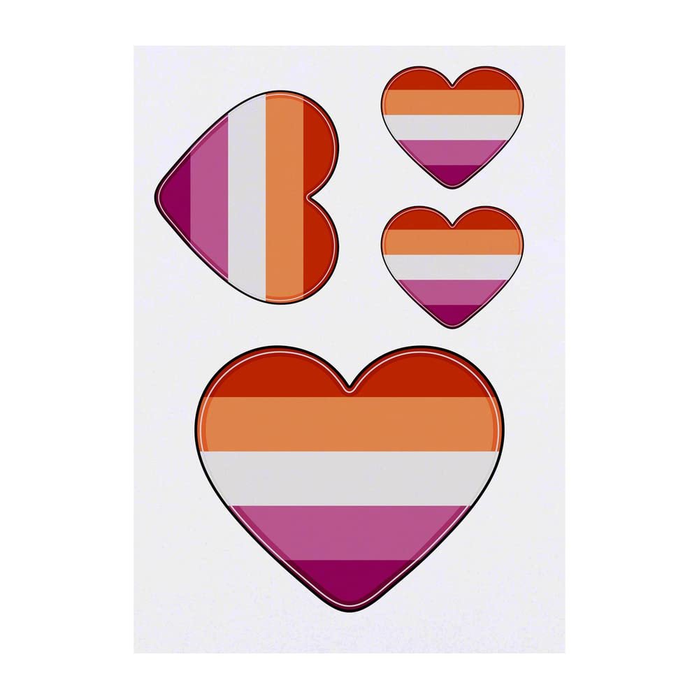 Azeeda 4 x 'Lesbian Flag Heart' Temporary Tattoos - Water Resistant, Skin-Safe, Non-Toxic Transfers, Mixed Sizes (TO00050727)
