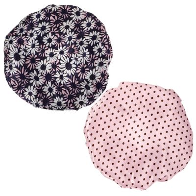 Beaupretty 2pcs Shower Caps for Women Double Layer Elastic Bathing Hat Flower Print for Thick and Curly Hair Spa and Makeup Random Style