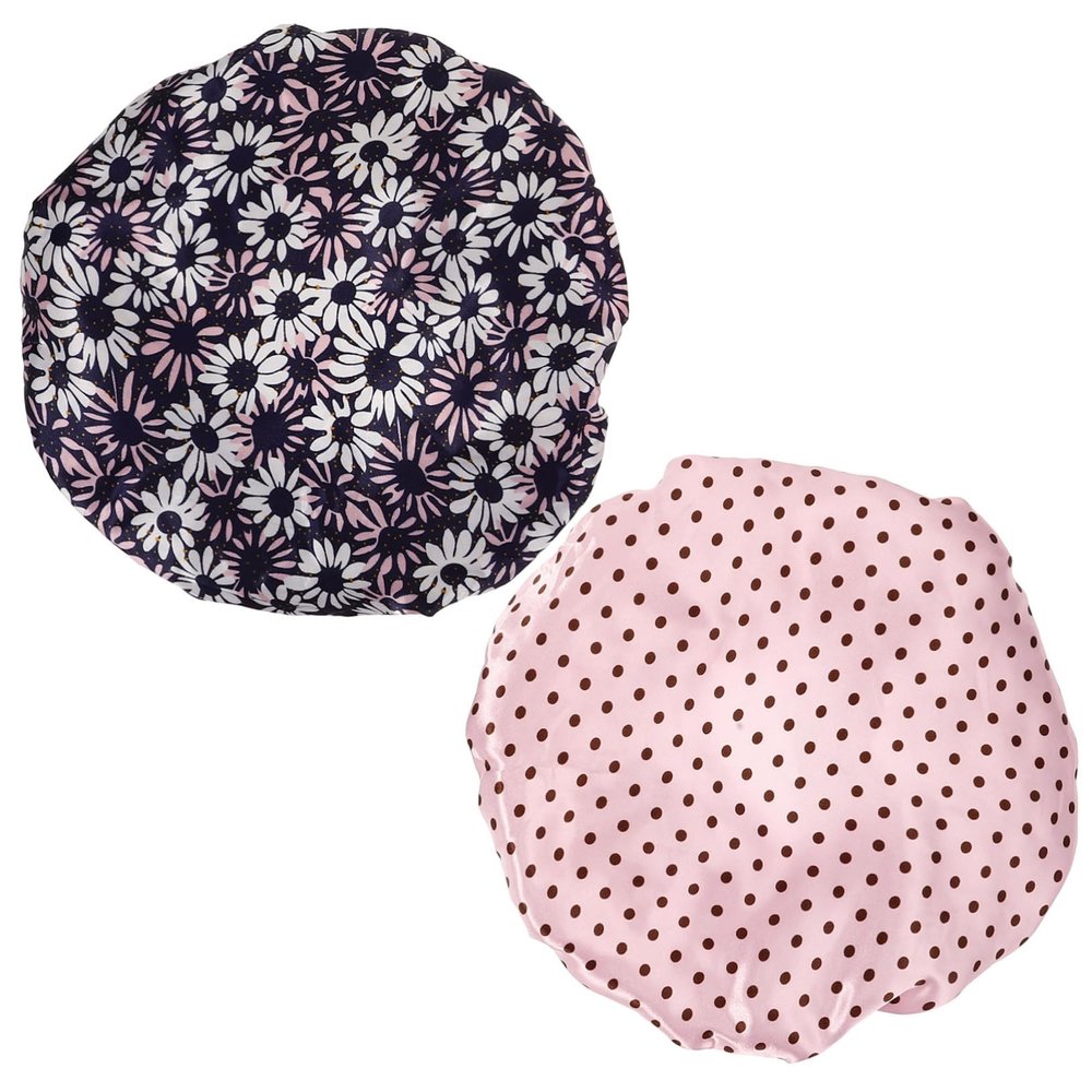 Beaupretty 2pcs Shower Caps for Women Double Layer Elastic Bathing Hat Flower Print for Thick and Curly Hair Spa and Makeup Random Style