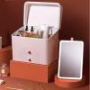 Makeup Organizer Portable Makeup Storage Organizer Box with Detachable LED Makeup MirrorCosmetics Storage Case with 2 Storage Drawers and Cover, for Bedroom Vanity Desk Dresser Cosmetic Display Cases view 3