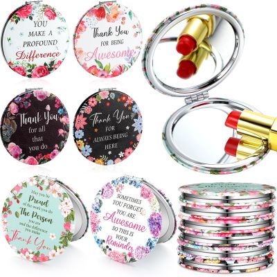 Pinkunn 24 Pcs Thank You Teacher Gifts Inspirational Compact Mirror Appreciation Gift Handheld Double Sided Magnifying Round Portable Pocket Small Travel Makeup Purse Mirror for Women Girl Coworker