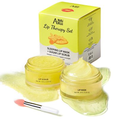 ANAI RUI Lip Care Kit, Lip Sugar Scrub Set, Lip Sleeping Mask & Lip Exfoliator Scrub, Overnight Lip Treatment, Lip Scrub For Dark Lips & Moisturizer for Dry, Chapped, Cracked, Lips, Turmeric