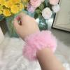2pcs Pink Furry Hair Scrunchies Cute Hair Bands with Faux Rabbit Fur Elastic Hair Ties Hair Bobbles Ponytail Holders Girls Women Hair Accessories view 2