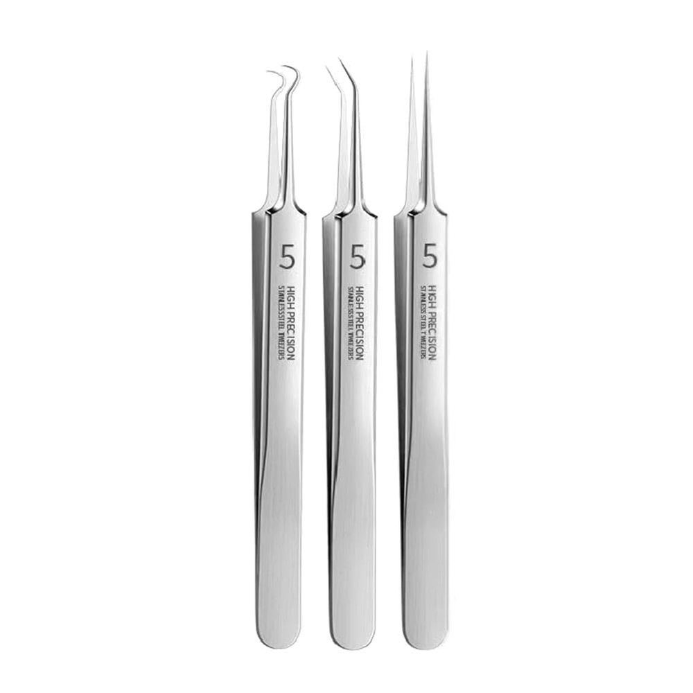 3Pcs Blackhead Tweezer Professional Facial Blackhead Remover Tweezers Precision Extractor Acne Removal Kit Pimple Popper Tool for Whitehead Blemishs Comedones