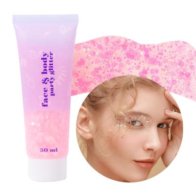 DAGEDA Body Glitter Gel, Face Glitters Body Gel Sequins Shimmer Liquid Eyeshadow, Chunky Glitter for Face Hair Nails, Holographic Cosmetic Laser Powder Festival Glitter Makeup 1.7oz (Light Pink)