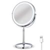 AMHIL Rechargeable Lighted Makeup Mirror 8 Inch Double Sided 1x/ Magnifying Tabletop Vanity Mirror Touch Sensor Dimming 360 Degree Swivel Cosmetic Mirror Cord/Cordless Chrome view 1