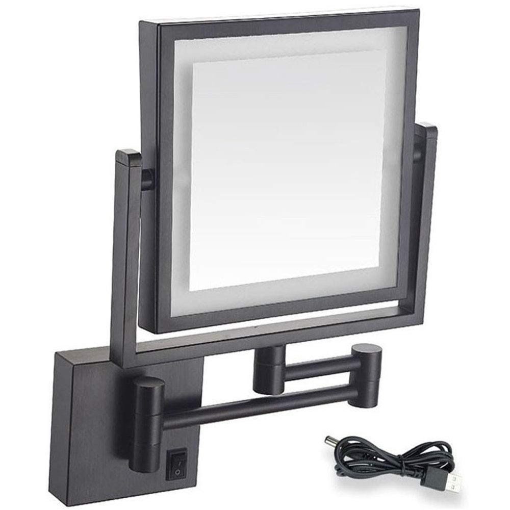 AMHIL Portable Led Makeup Mirror Illuminated with Light Led Vanity Mirror 5X Magnifying Mirror Two Sided Shaving Mirrors Touch Screen Bathroom Mirror Free Standing with Storage Box