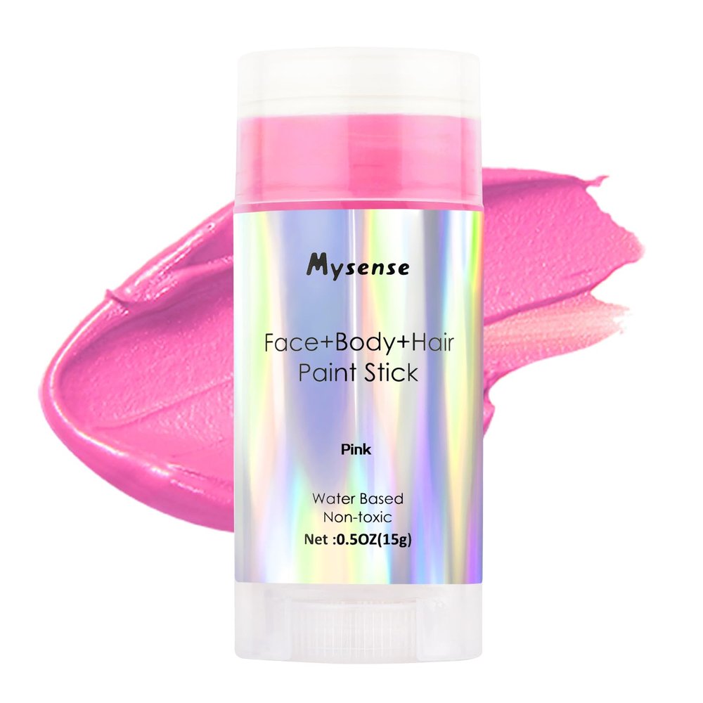Mysense Hot Pink Face Body Hair Paint Stick,Easter Bunny Face Paint,Water Based Temporary Hair Color,Cream Body Painting for Adults and Children Halloween Cosplay SFX Makeup,0.5oz