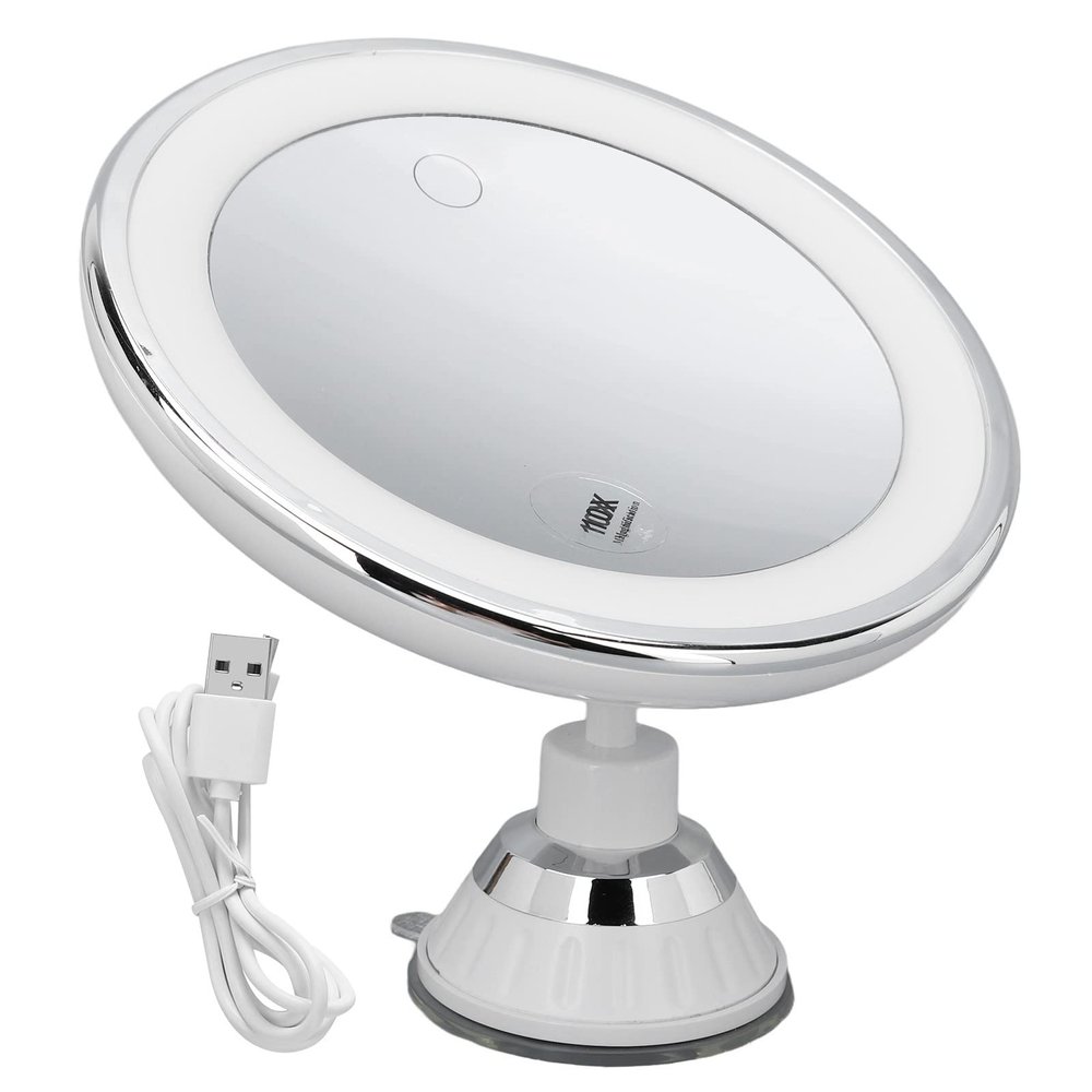 10X Magnifying Makeup Mirror with Lights, Rechargeable Powerful Locking Suction Cup Bathroom Shower 360 Degree Rotation Portable Cosmetic Intelligent Switch for Home Travel Lighted Vanity Tabletop
