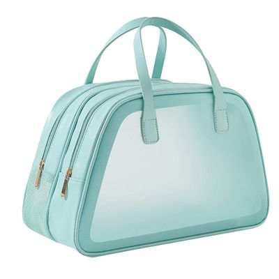 Simple and Large Capacity Dry Wet Separation Waterproof Cosmetic Bag Portable Leather Transparent Makeup Bag (Blue Water)