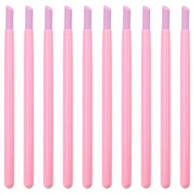 ONLYKXY 10pcs Pumice Stone Nail Cuticle Pushers Plastic Handle Trimmer Cleaning Cuticle Remover Stick Nail File Art Manicure Pedicure Tools for Nails Cuticles Fingernail Care (Pink)