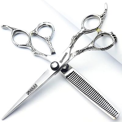 6 inch hairdresser scissors 440c High hardness fine pattern professional salon hairdresser hair cutting and thinning hairstyle trimming tool