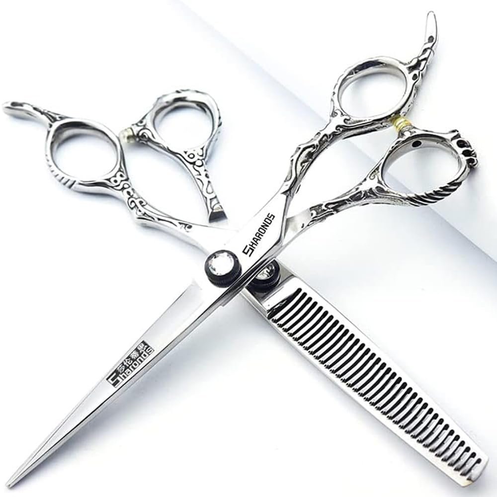 6 inch hairdresser scissors 440c High hardness fine pattern professional salon hairdresser hair cutting and thinning hairstyle trimming tool