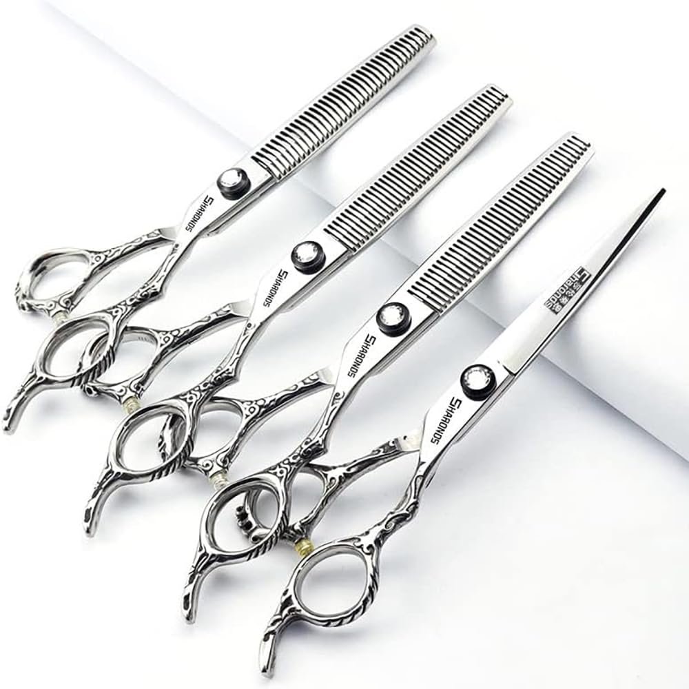 6.5 inch hairdresser scissors 440c High hardness fine pattern professional salon hairdresser hair cutting and thinning hairstyle trimming tool