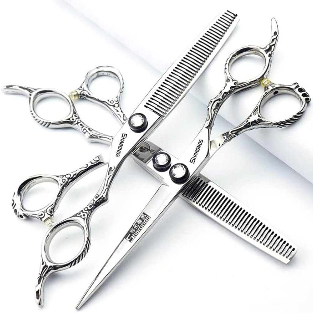 6.5 inch hairdresser scissors 440c High hardness fine pattern professional salon hairdresser hair cutting and thinning hairstyle trimming tool