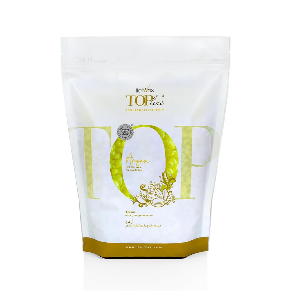 Italwax Top Line Argan Jelly Wax 1.65lb (750g)  Fast-Drying Transparent Flou Yellow Gel Enriched with Argan Oil and Argan scent, Strong Adhesion for Face, Underarms & Back  Made in Italy