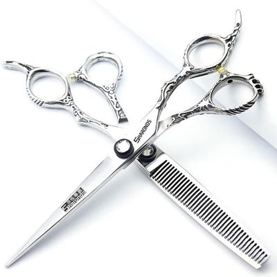 6.5 inch hairdresser scissors 440c High hardness fine pattern professional salon hairdresser hair cutting and thinning hairstyle trimming tool