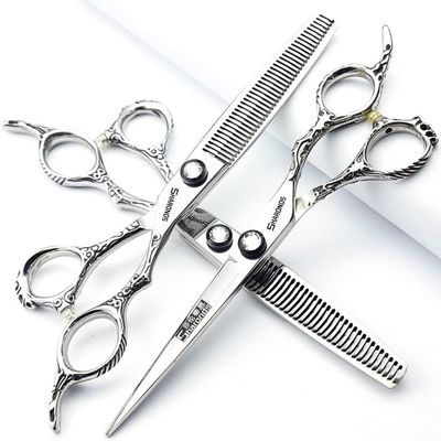 6/6.5/7 Inch Hairdressing Scissors 440c High Hardness Fine Pattern Professional Salon Hairdresser Hair Cutting and Thinning Hairstyle Pruning Tool (6 Inch 3-Piece Set)