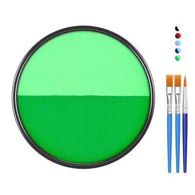 FREEORR Green Face Body Paint Makeup Foundation 30g, Water Activated Dark Light Green Cream to Powder Face Body Paint for Halloween Costume Cosplay Theater Stage Dressup Makeup Matte Finish