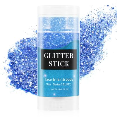 MEICOLY Blue Face Body Glitter Stick,Blue Hair Face Glitter Makeup,Mermaid Chunky Glitter Face Paint,Waterproof Sparkle Festival Rave Accessories for Women