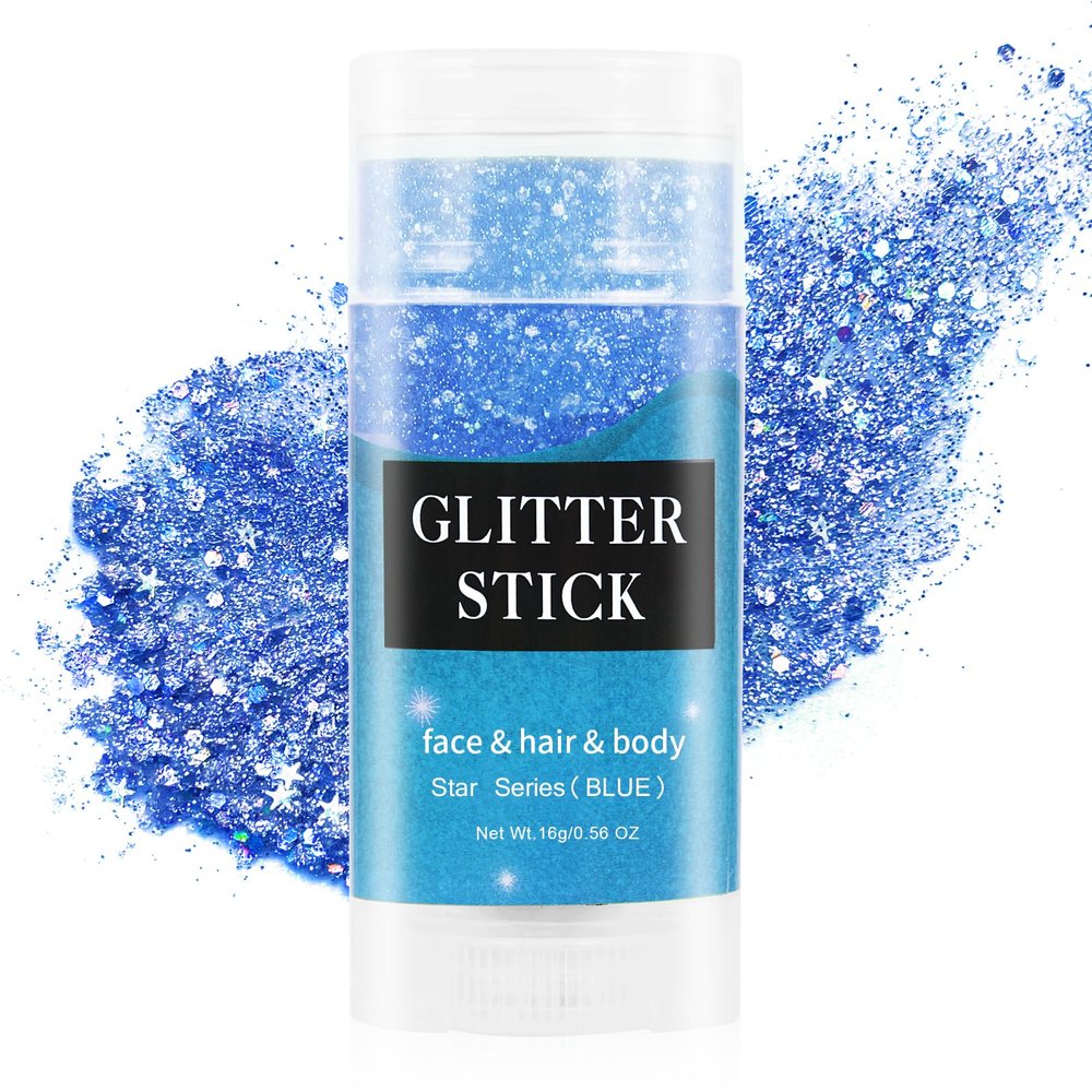 MEICOLY Blue Face Body Glitter Stick,Blue Hair Face Glitter Makeup,Mermaid Chunky Glitter Face Paint,Waterproof Sparkle Festival Rave Accessories for Women