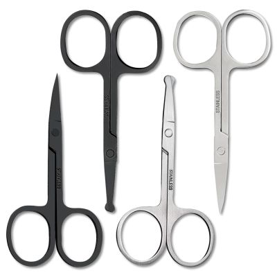 4 Pack Curved and Rounded Facial Hair Scissors Set Black and Sliver for Men Women - Mustache, Nose, Beard, Eyebrows, Eyelashes and Ear Hair Cutting Scissors - Stainless Steel Trimming Scissors