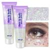 Body Glitter Gel, 2 Jars Face Glitter Gel Sequins Shimmer for Hair, Lip, Eyeshadow, Nails, Chunky and Powder Mixed Glitter Gel, Holographic Cosmetic Flakes for Festival, Glitter Makeup 120ml (White) view 1