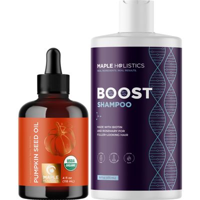 Maple Holistics Pure Pumpkin Oil for Dry Scalps and Fine Hair, Sulfate and Paraben Free, Regrowth Tip, Biotin Shampoo Additive, 2 oz