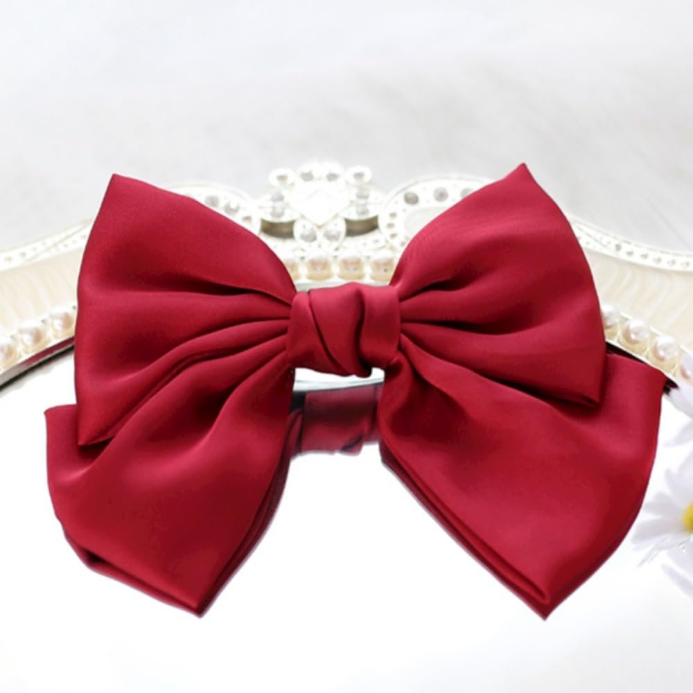 Medium Length Black Ponytail Extension Wig with Claw Clip, Easy To Wear, Ponytail Hair Piece, One Piece Invisible No Trace Wig Hair Piece, Hair Accessories, Daily Wigs for Women Girls (Bow-red-2pcs)