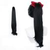 Medium Length Black Ponytail Extension Wig with Claw Clip, Easy To Wear, Ponytail Hair Piece, One Piece Invisible No Trace Wig Hair Piece, Hair Accessories, Daily Wigs for Women Girls (Bow-red-2pcs) view 3