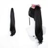 Medium Length Black Ponytail Extension Wig with Claw Clip, Easy To Wear, Ponytail Hair Piece, One Piece Invisible No Trace Wig Hair Piece, Hair Accessories, Daily Wigs for Women Girls (Bow-red-2pcs) view 4