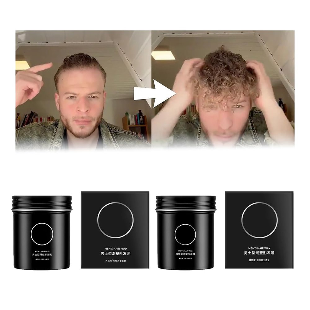 Men's Refreshing Sculpting Pomade, Men's Hair Styling Pomade, Strong Hold, Natural, Smooth Finish, Cream Pomade For Men, For All Hair Types (Hair Mud+Hair Wax)