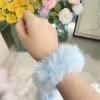 2PCS Blue Furry Hair Elastics Ties Furry Hair Scrunchies Fur Hair Bands Ponytail Holders for Girls Women Halloween Cosplay Costume Hair Ropes Accessories view 2