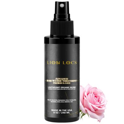 Lion Locs Rosewater Spray for Dreads, Dreadlocks, Braids, Faux, Crochet, Sisterlocks with Aloe, Essential Oils, Vitamins, and Glycerin | Organic Vegan Conditioner Rose Water Spritz (8 oz.)