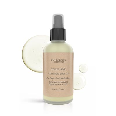 PROVENCE ESSENTIALS Sweet Rose Body and Bath Oil: Botanical Elegance, Crafted with Safflower, Argan, Rosehip, and Vitamin E - Luxurious Body Oil Moisturizer and Perfume (Sweet Rose)