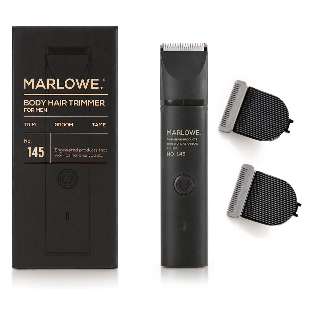 Marlowe. No.145 Body Hair Trimmer for Men, Forest Black, Lightweight Waterproof Personal Groomer and Ceramic Replacement Blades, Adjustable Comb Lengths & Rechargeable Battery for Head to Toe Grooming