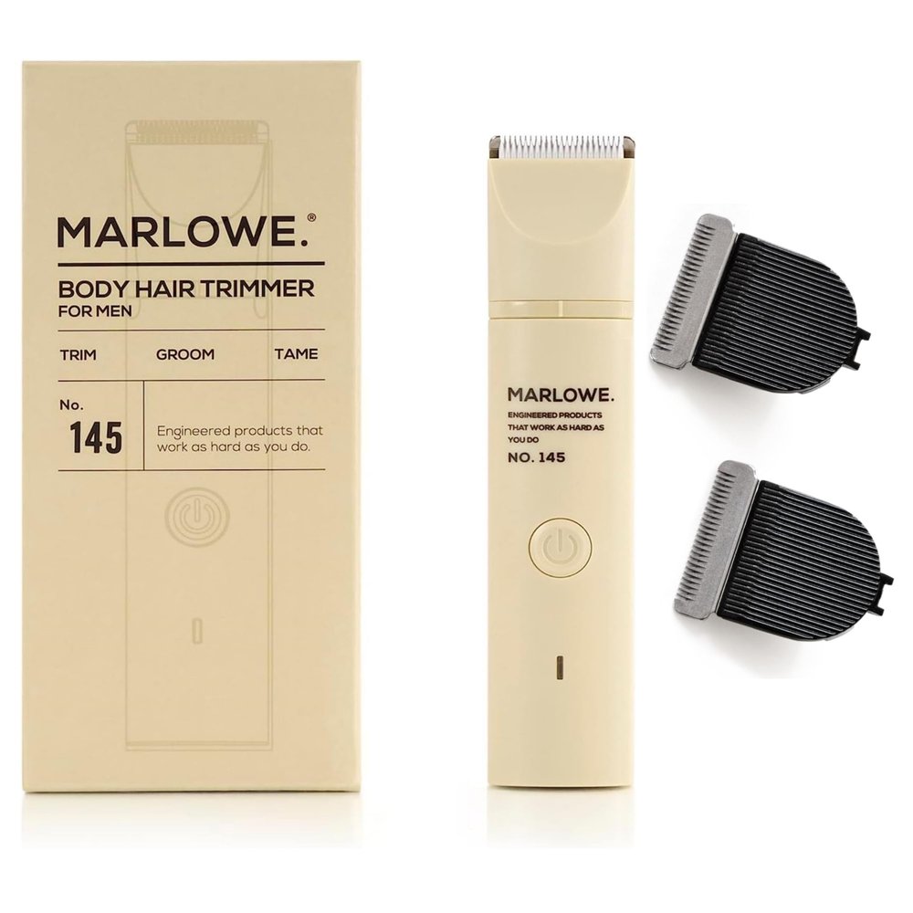 Marlowe. No.145 Body Hair Trimmer for Men, Desert Sand, Lightweight Waterproof Personal Groomer and Ceramic Replacement Blades, Adjustable Comb Lengths & Rechargeable Battery for Head to Toe Grooming