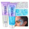 Body Glitter Gel, 2 Jars Holographic Chunky Glitter Makeup for Body, Hair, Face, Nail, Lip, Eyeshadow, Total 120ML Long Lasting Iridescent Chunky Glitter for Concert Festival Rave (White & Blue) view 1