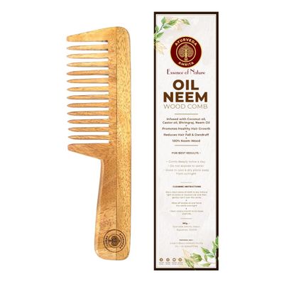 Ayurveda Amrita Organic Oil Neem Wood Comb Infused with Coconut, Bhringraj, Neem, Castor Oil Pack of 1