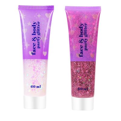 ANGXILIN High Capacity 60+60ML Chunky and Fine Mixed Face Body Glitter with Gel for Singer Concerts Rave Party Makeup,Quick Dry and Long Lasting Holographic Iridescent Sequins Glitter Gel (white+pink)
