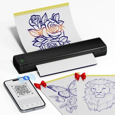 Ponek Tattoo Stencil Printer, M08F Wireless Thermal Tattoo Printer with 10pcs Transfer Paper, Compatible with Phone/Tablet/PC, Tattoo Machine for Tattoo Artists & Beginners, All Black