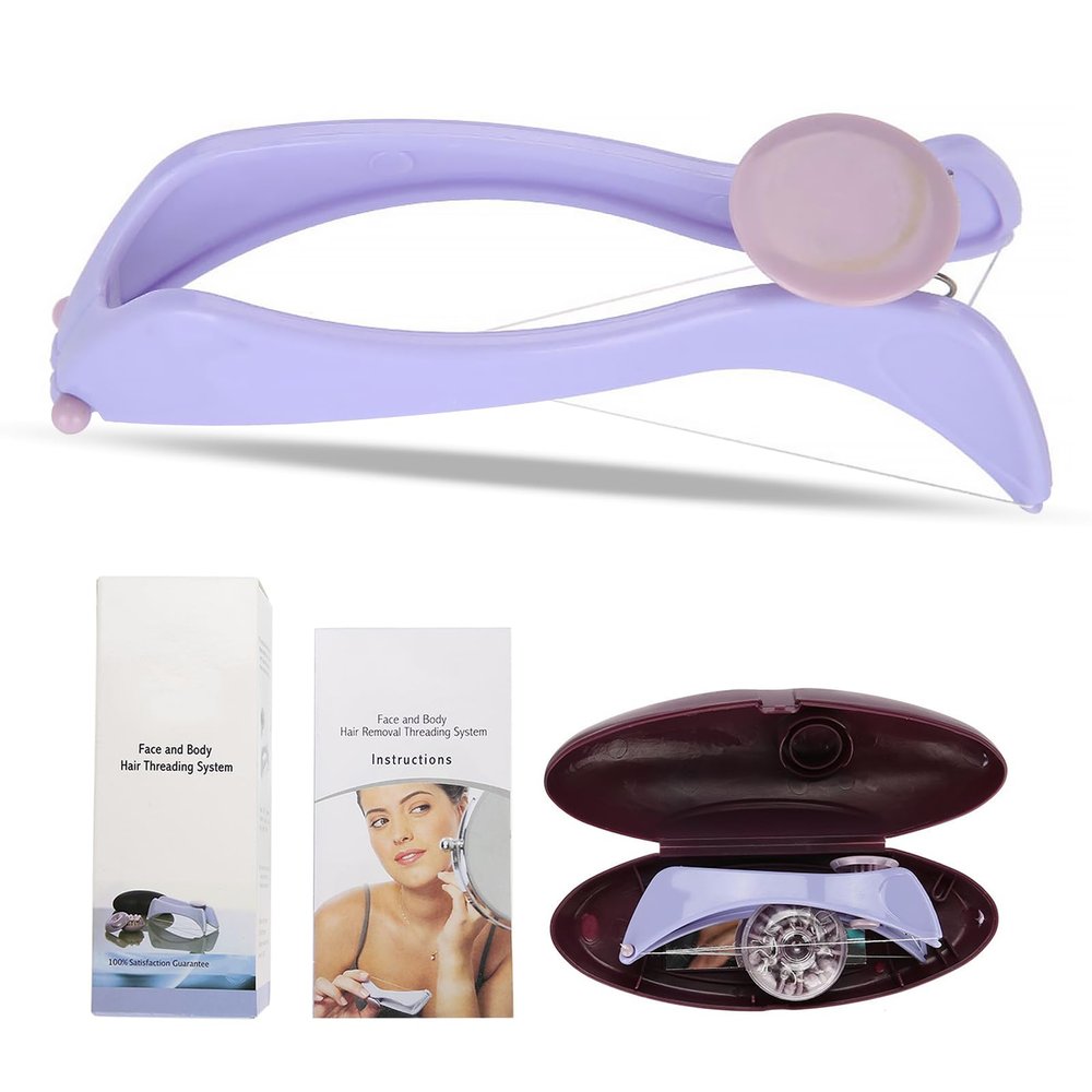 Facial Hair Removal for Women, Facial Neck Hair Removel Cotton Threading Epilator Hair Removing Tool with 10 Cotton Lines (glasses case)