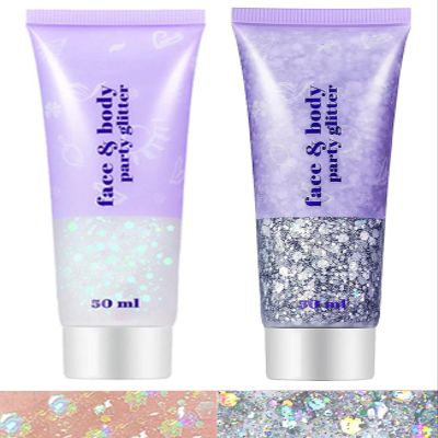 Go Ho Silver and White Body Glitter Set,Singer Concerts Face Glitter Gel Makeup,Holographic Long Lasting Chunky Sequins Glitters for Eye Lip Hair Nails,Festival Rave Accessories,Silver&White