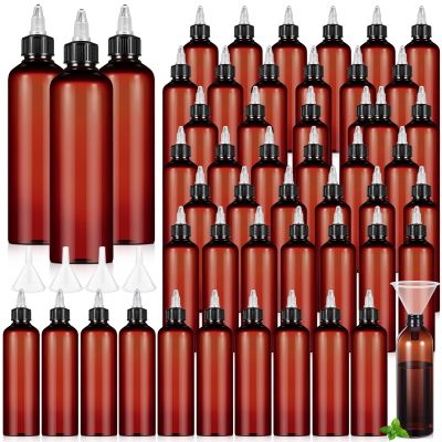 Barydat 12 Pcs Squeeze Bottle Twist Top Applicator Empty Hair Oiling Bottle with Funnels Refillable Plastic Liquid Containers for Liquid Hair Oil Shampoo Lotion (8 oz,Amber)