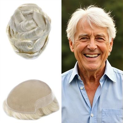 Toupee For Men Hair Piece Real Human Hair Soft Swiss Lace Replacement System For Mens Toupee Hair Piece Protesis Capilar Para Hombre (7X9Light to medium density, 60RY#)