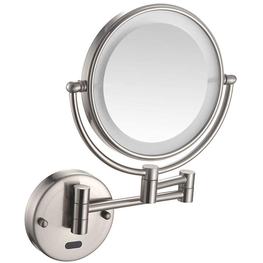 AMHIL Wall Mounted Sensor Mirror Health Makeup Shaving Mirror Led Lighted Luxury Bathroom Mirror for Hotel Vanity with Adjustable Extendable 8 Inch 5X Magnification Makeup and Shaving