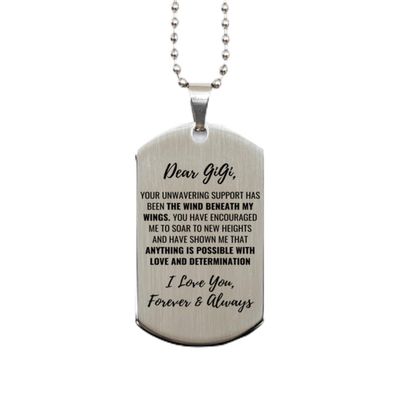 Dear GiGi, The Wind Beneath My Wings Silver Dog Tag, For GiGi, Valentines Birthday Gifts for GiGi, Mother's Day, Father's Day and Christmas Gifts for GiGi