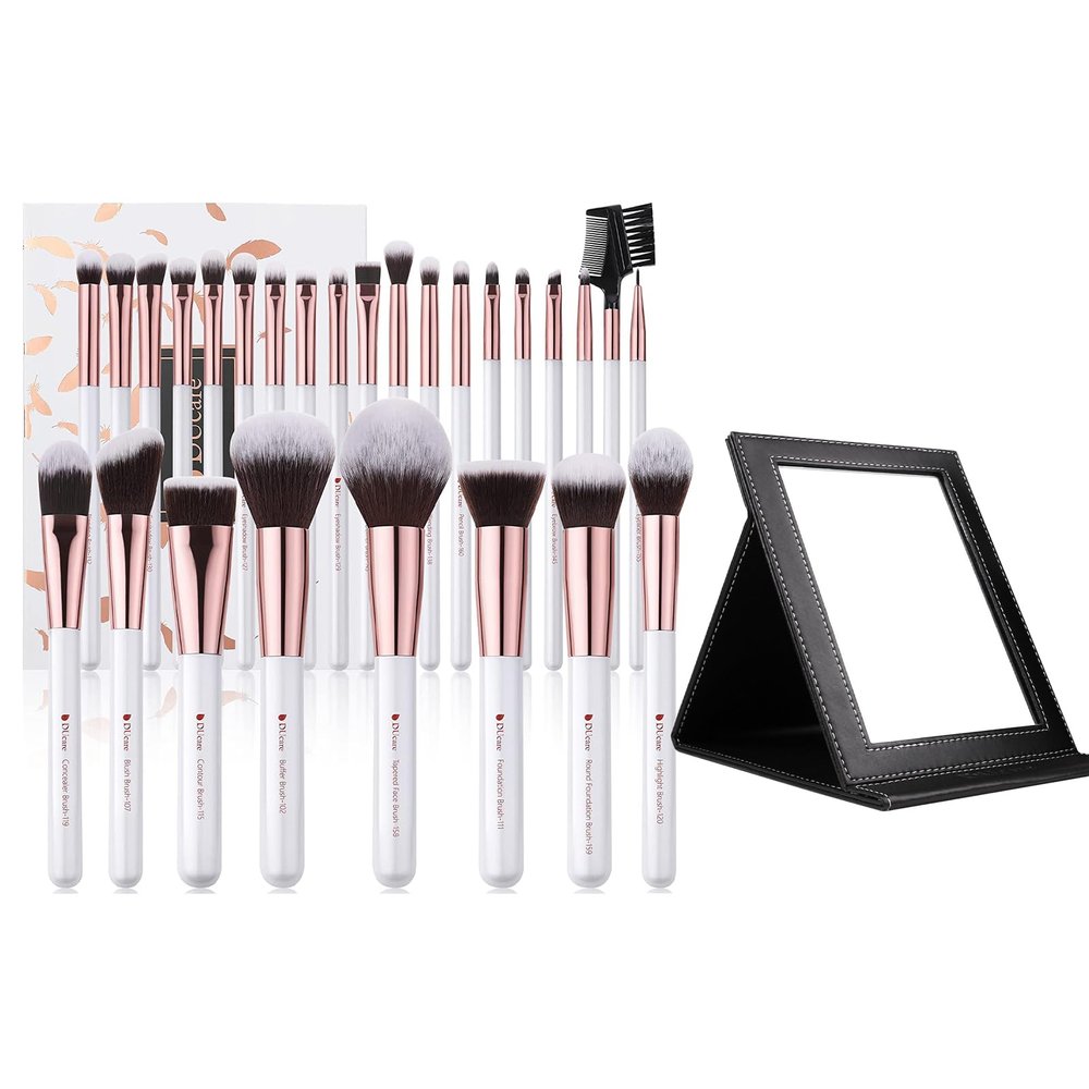 DUcare Makeup Brushes Set Professional 27Pcs + Mirror with Stand, Large