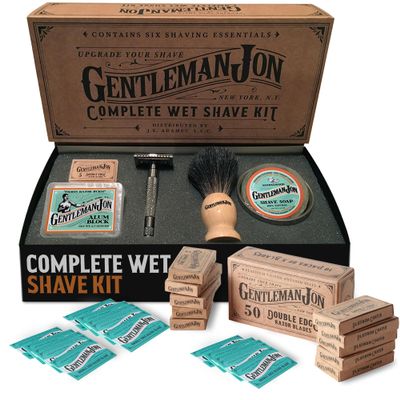 Gentleman Jon Deluxe Shaving Collection - Safety Razor Shaving Kit & 50-Pack Platinum Double Edge Razor Blades - Complete Wet Shave Set for Men - Effortless, Smooth, and Comfortable Shaves