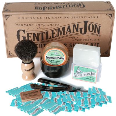 Gentleman Jon Ultimate Shaving Combo - Straight Razor Shaving Kit & 50-Pack Platinum Double Edge Razor Blades - Vintage Style Wet Shave Grooming Set for Smooth, Comfortable Shaves